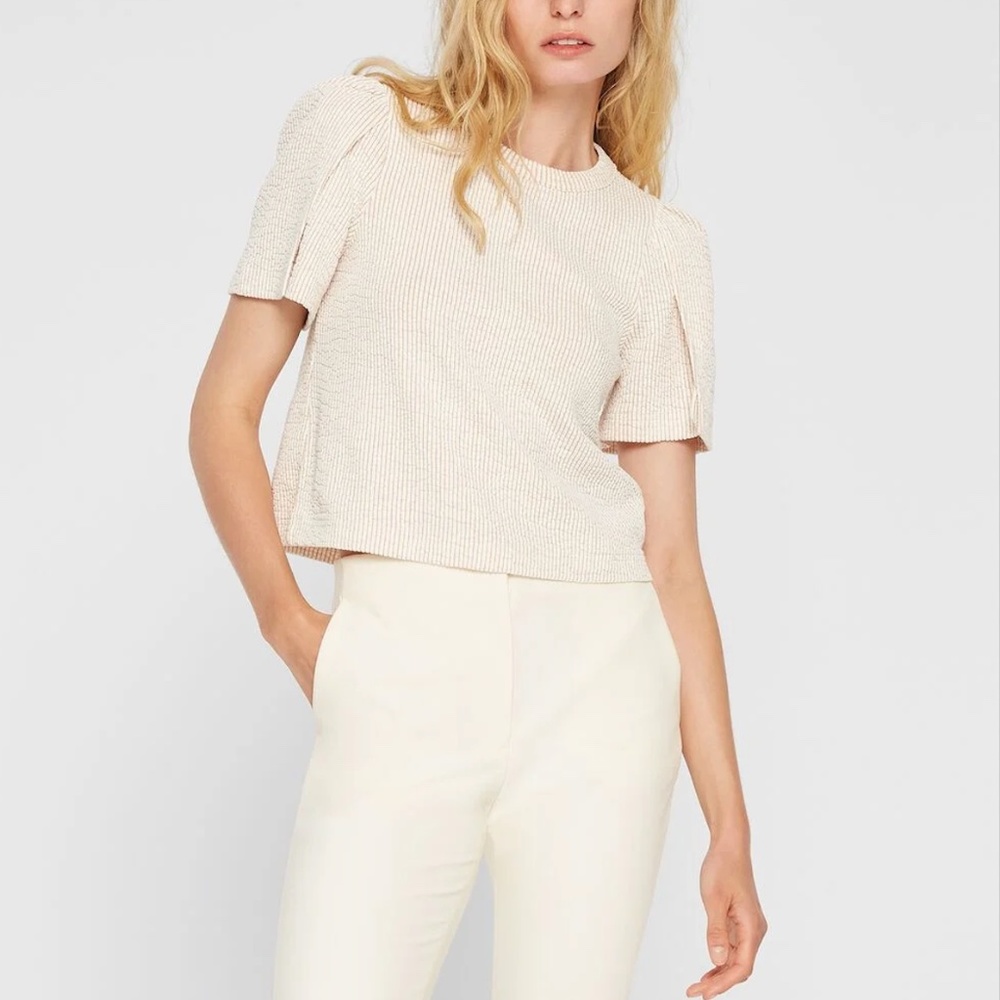 Textured Stripe Tee - New With Tags - NEVER WORN - White/Khaki
